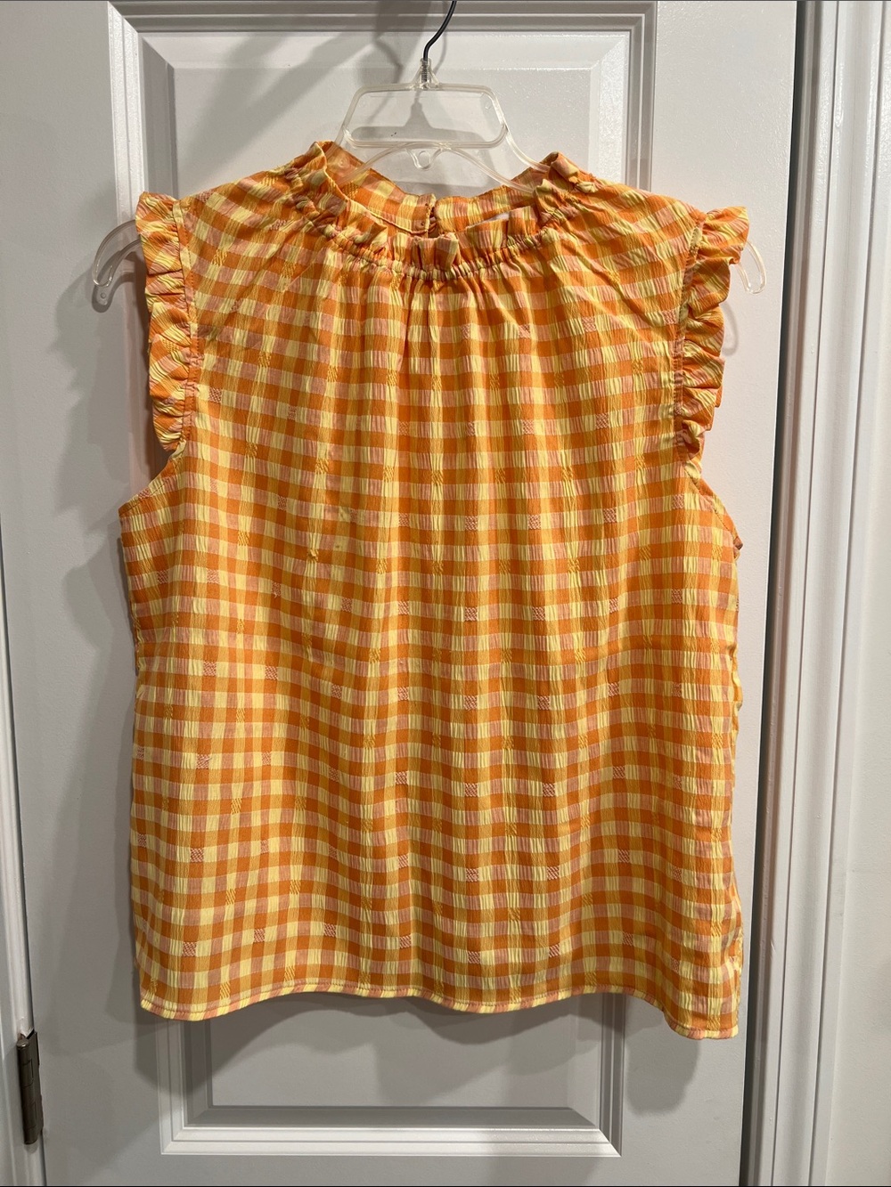 Nanette Lepore Yellow Gingham Ruffle Sleeve Top